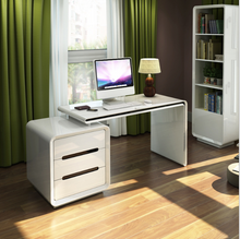 High Gloss White & Black Office Computer Study Reception Desk Swivel